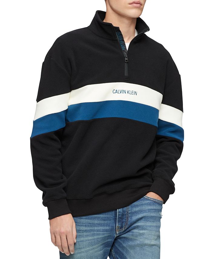 Calvin Klein Jeans Men's Colorblocked Stripe 1/4-Zip Fleece Sweatshirt &  Reviews - Hoodies & Sweatshirts - Men - Macy's
