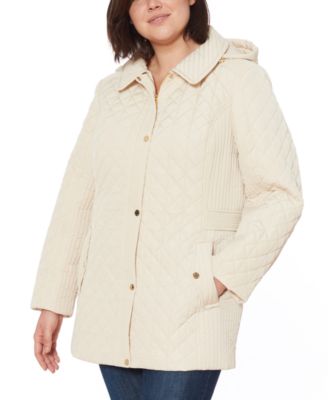 Plus Size Water-Resistant Quilted Hooded Jacket