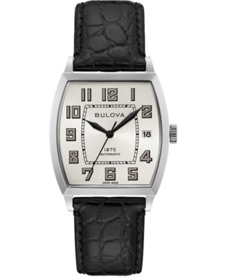 Bulova - Men's Swiss Automatic Joseph Black Leather Strap Watch 33x33.5mm