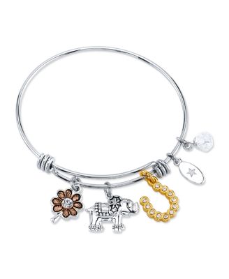 Photo 1 of Unwritten Clover, Elephant,And Horseshoe Charm Bangle Bracelet in Stainless Steel & Gold-Tone with Silver Plated Charms