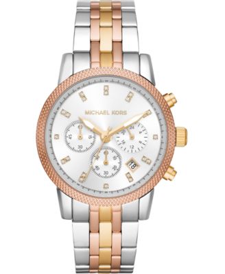 Michael Kors Ritz Ladies Watch Tri-Gold/3-Tone MICHAEL KORS Ritz Chronograph White Mother Of Pearl Dial Tri  main image 3