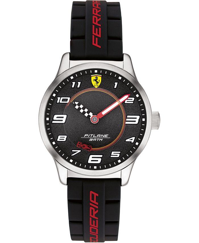 Ferrari Kid s Pitlane Black Silicone Strap Watch 34mm Gift Set