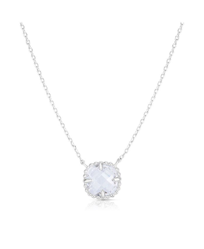 Macy's Cubic Zirconia Silver Cushion Solitaire Necklace in Fine Silver