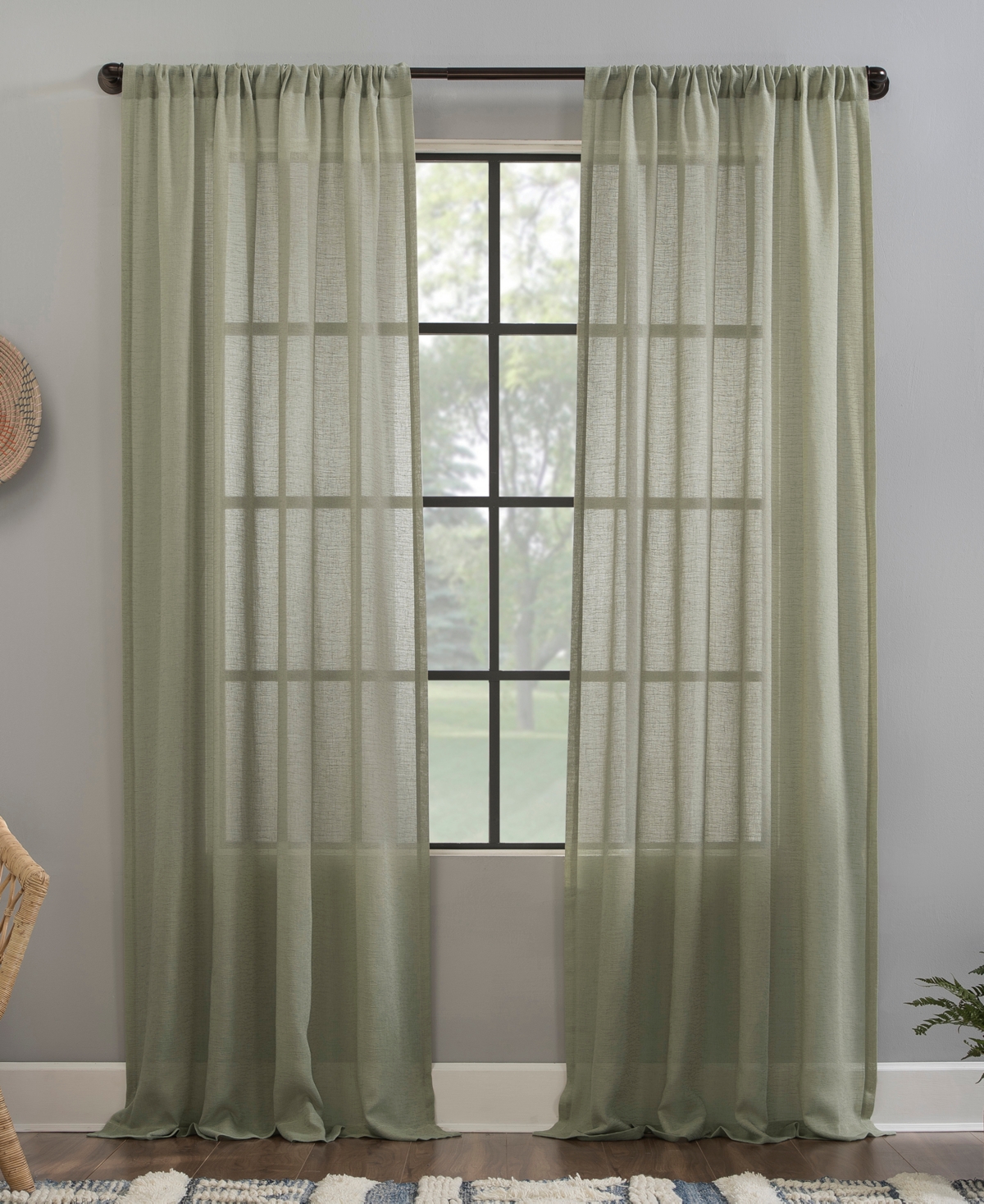 Crushed Texture Anti-Dust Sheer Linen Blend Curtain Panel - White