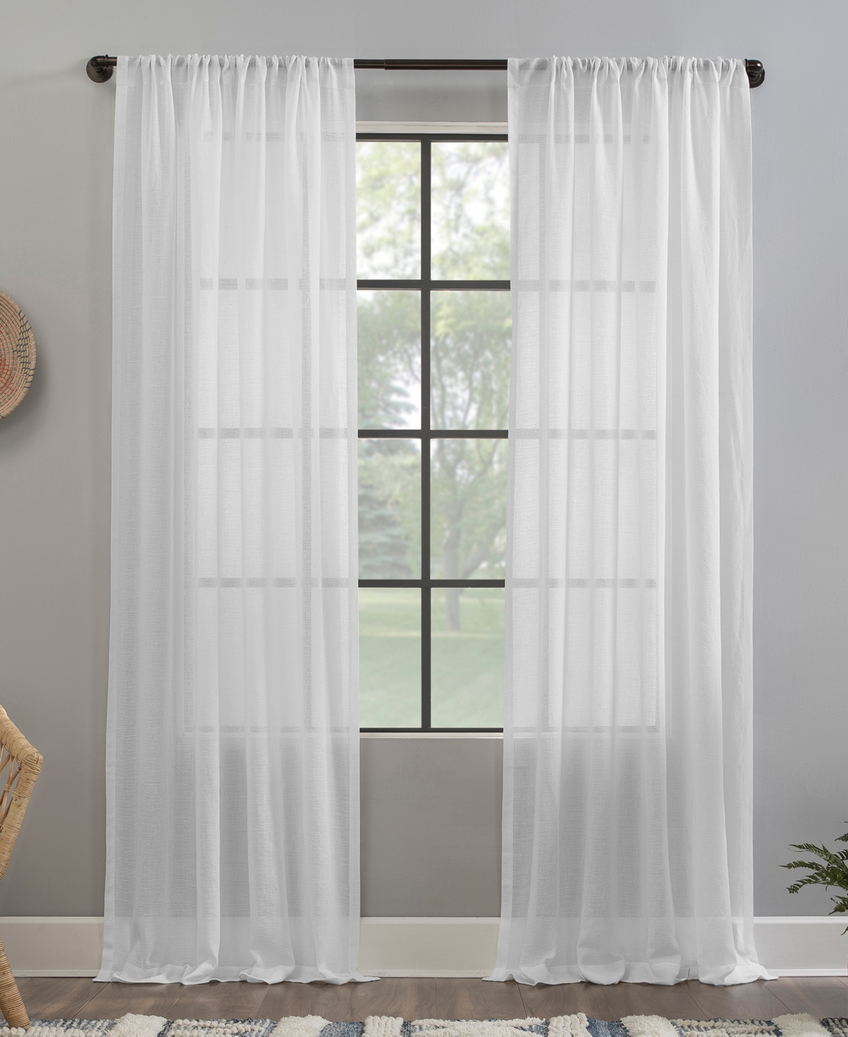 Crushed Texture Anti-Dust Sheer Linen Blend Curtain Panel - White