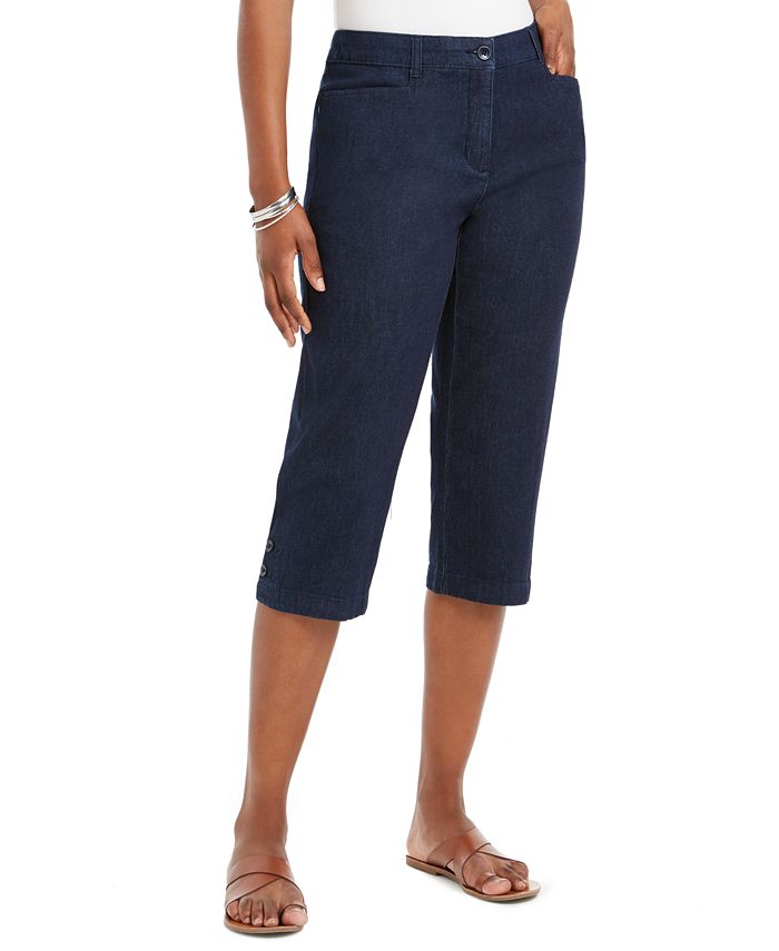 Karen Scott Button-Trim Capri Denim Pants, Created for Macy's - Macy's