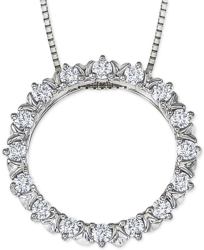 Macy's Diamond Circle 18" Pendant Necklace (1/4 ct. t.w.) in 14k White