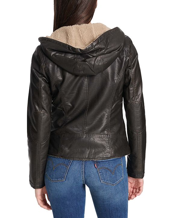 Levi's Women's Faux-Leather Hooded Moto Jacket & Reviews - Women - Macy's