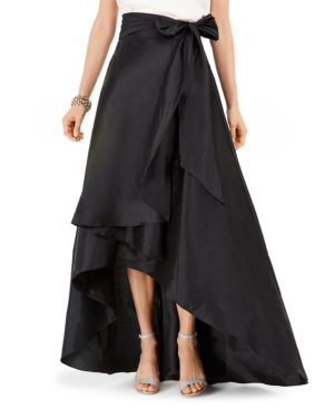 Shop Adrianna Papell Satin High-low Skirt In Black
