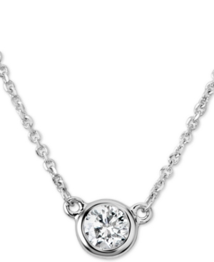 image of Certified Diamond Bezel Pendant Necklace (1/4 ct. t.w.) in 14k White Gold, 16