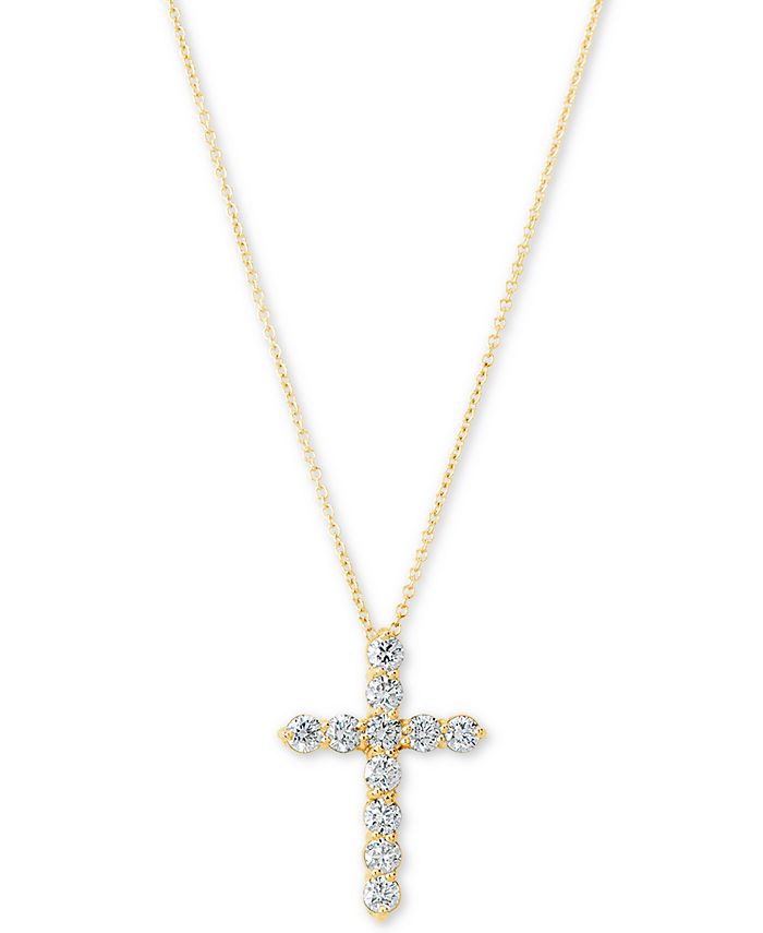 Macy's Certified Diamond Cross Pendant Necklace (1 ct. t.w.) in 14k ...