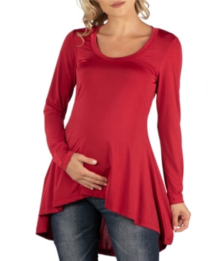 image of 24Seven Comfort Apparel Simple Long Sleeve Hi Low Maternity Tunic Top