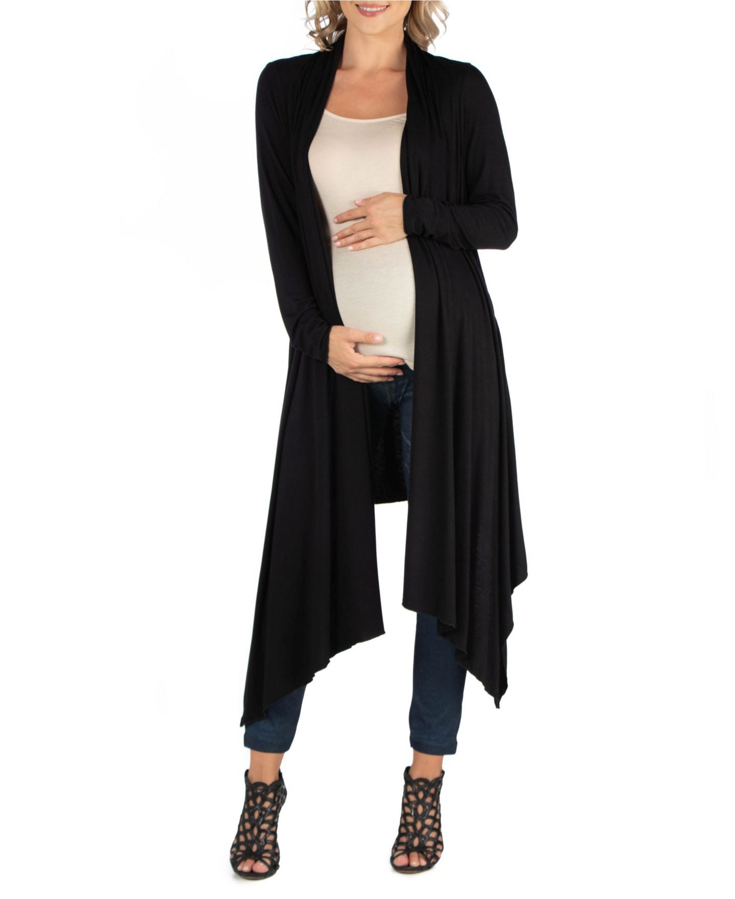 Женский кардиган 24seven Comfort Apparel Long Sleeve Knee Length Open Maternity, цвет: Чёрный — фото 1