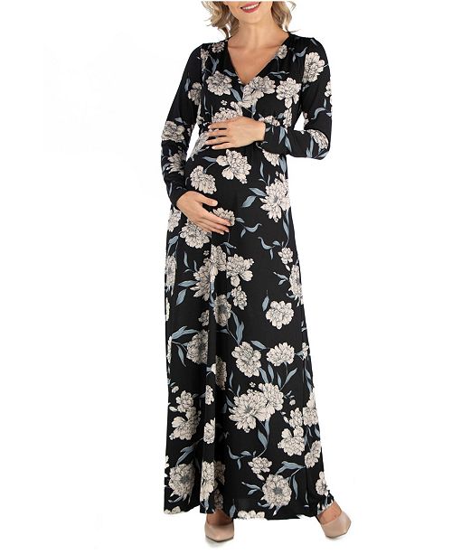 24seven Comfort Apparel Floral Print Long Sleeve Maternity Maxi Dress And Reviews Dresses 