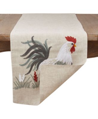 Long Table Runner with Embroidered Rooster Design