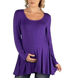 Long Sleeve Solid Color Swing Style Flared Maternity Tunic Top