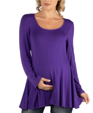 image of 24Seven Comfort Apparel Long Sleeve Solid Color Swing Style Flared Maternity Tunic Top