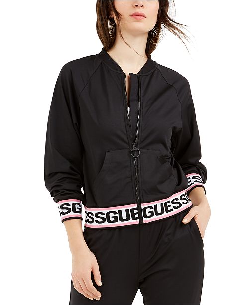 Guess Karin Logo Trim Zippered Jacket Reviews Tops Macy S