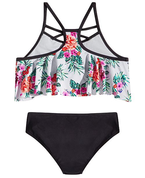 Glitter Beach Big Girls 2-Pc. Floral-Print Flounce Bikini Swim Suit ...