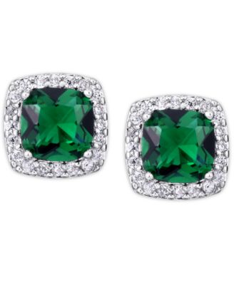 Macy's Birthstone Cushion Halo Solitaire Stud Earrings in Silver Plate ...