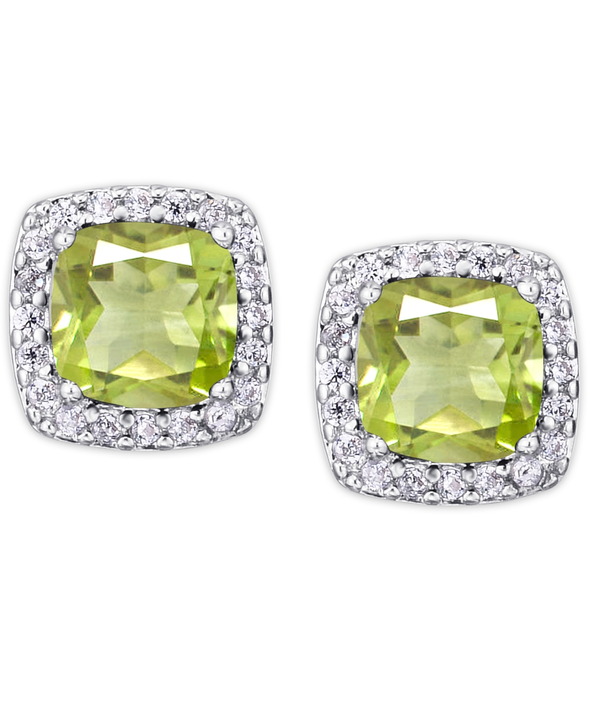 Birthstone Cushion Halo Solitaire Stud Earrings Silver Plate