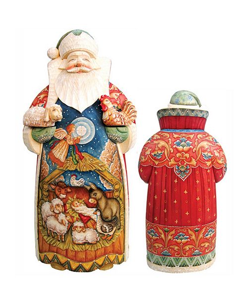 G Debrekht Woodcarved And Hand Painted Santa With Nativity