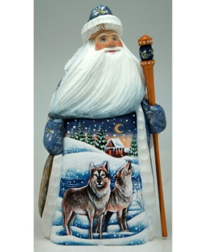 G.debrekht Woodcarved And Hand Painted Santa Wolf And Bird Figurine In Multi