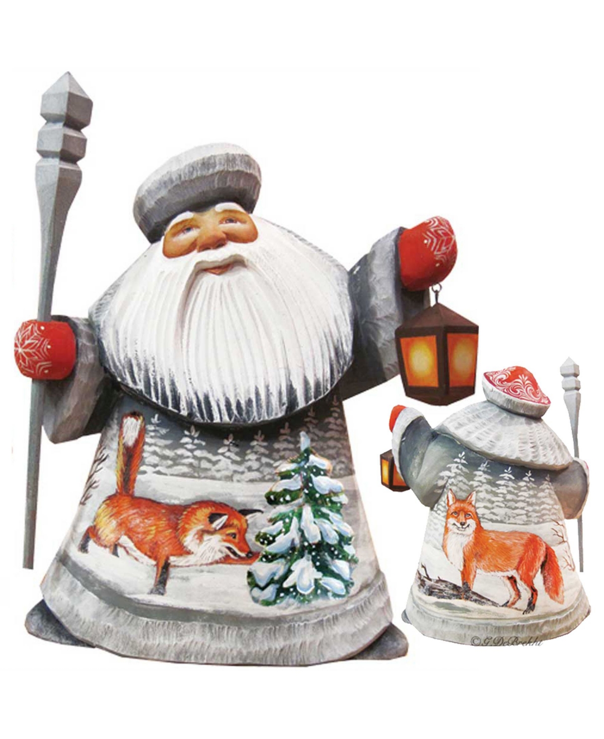 Woodcarved and Hand Painted Santa Foxy Play Father Frost Figurine - Multi