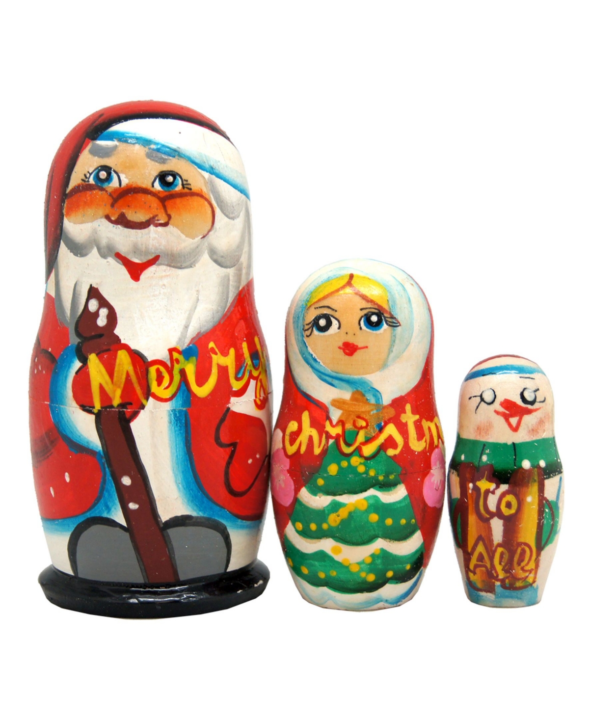 Marry Christmas Santa Family 3-Piece Russian Matryoshka Nested Dolls Set - Multi