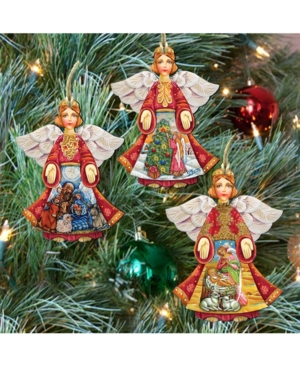 Designocracy Guardian Angel Wood Ornament, Set Of 3 In Multi