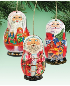 Designocracy Santa Dolls Wooden Ornaments Set of 3