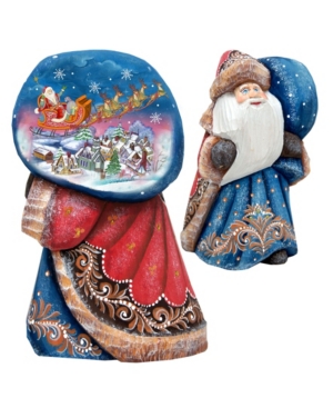 G.debrekht Woodcarved Hand Painted Up And Away Santa Figurine In Multi