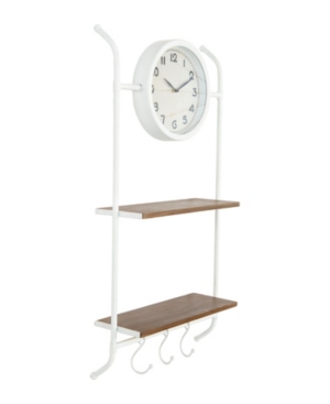 3r Studio Creative Co-op Wall Clock With Shelves And Hooks In White