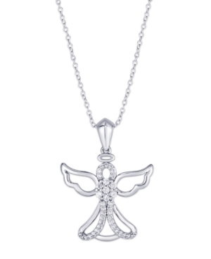 image of Cubic Zirconia Angel Pendant Necklace in Fine Silver Plate