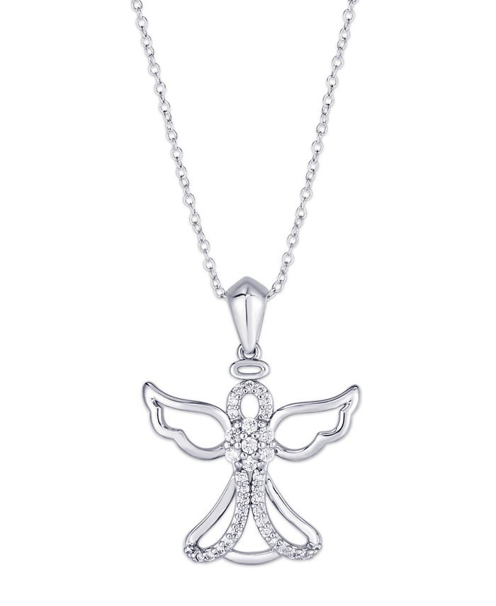Macy's - Cubic Zirconia Angel Pendant Necklace in Fine Silver Plate