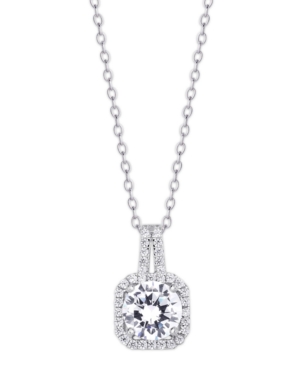 image of Cubic Zirconia Drop Cushion Pendant Necklace in Fine Silver Plate
