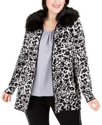 fur collar cardigan plus size