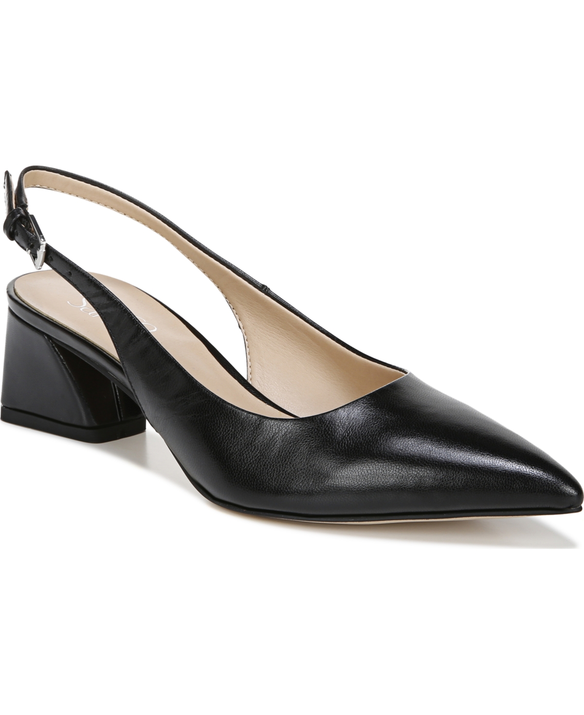 Franco Sarto Franco Racer Slingback Shoes (Black Leather) 5.0 M Pointed Toe, Buckle Closure