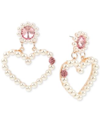 Betsey Johnson Rose Gold-Tone Crystal & Imitation Pearl Open Heart Drop ...