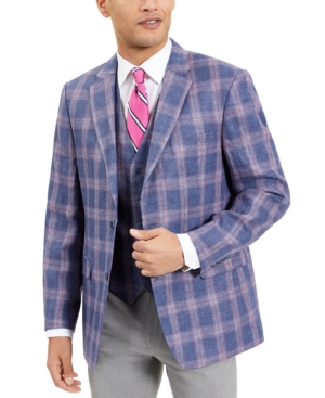 Tommy Hilfiger Men's Modern-Fit Th Flex Stretch Blue/Red Windowpane Plaid Sport Coat
