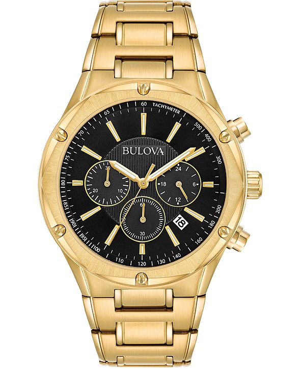 Bulova Men's Chronograph Gold-Tone Stainless Steel Bracelet Watch 43mm ...