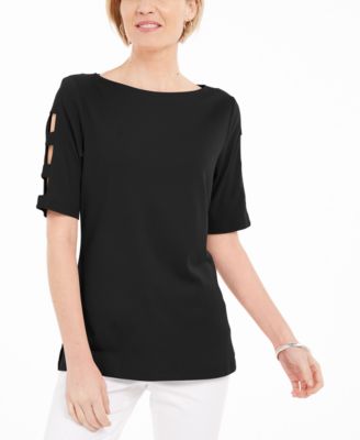 Karen Scott - Cotton Cutout-Sleeves Top