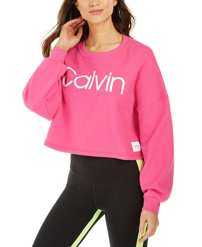 Calvin Klein Logo Cropped Sweatshirt & Reviews - Tops - Women - Macy's