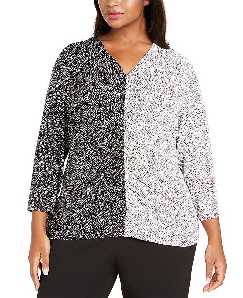 Alfani Plus Size Mixed Print Ruched Front Top Created For Macy S