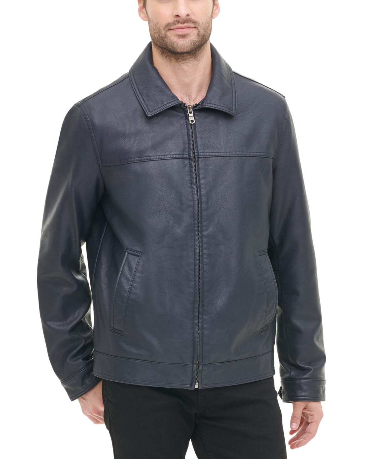 Tommy Hilfiger Men's Faux Leather Laydown Collar Jacket - Navy