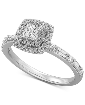 image of Certified Diamond Princess Halo Diamond Engagement Ring (3/4 ct. t.w.) in 14k White Gold
