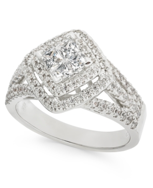 image of Diamond Princess Cluster Halo Ring (1 ct. t.w.) in 14k White Gold