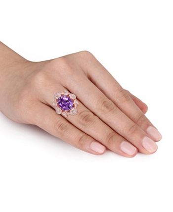 Macy's - Amethyst (4 ct. t.w.) and Diamond (1/4 ct. t.w.) Floral Vintage Cocktail Ring in 14k Rose Gold
