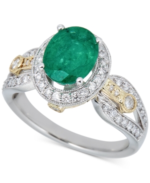 image of Emerald (1-1/2 ct. t.w.) & Diamond (1/2 ct. t.w.) Ring in 14k Gold & White Gold