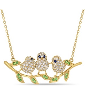 image of Created Blue and White Sapphire (1 1/4 ct. t.w.) Tsavorite (1/6 ct. t.w.) Leaf Chick Necklace in 18k Gold Over Sterling Silver